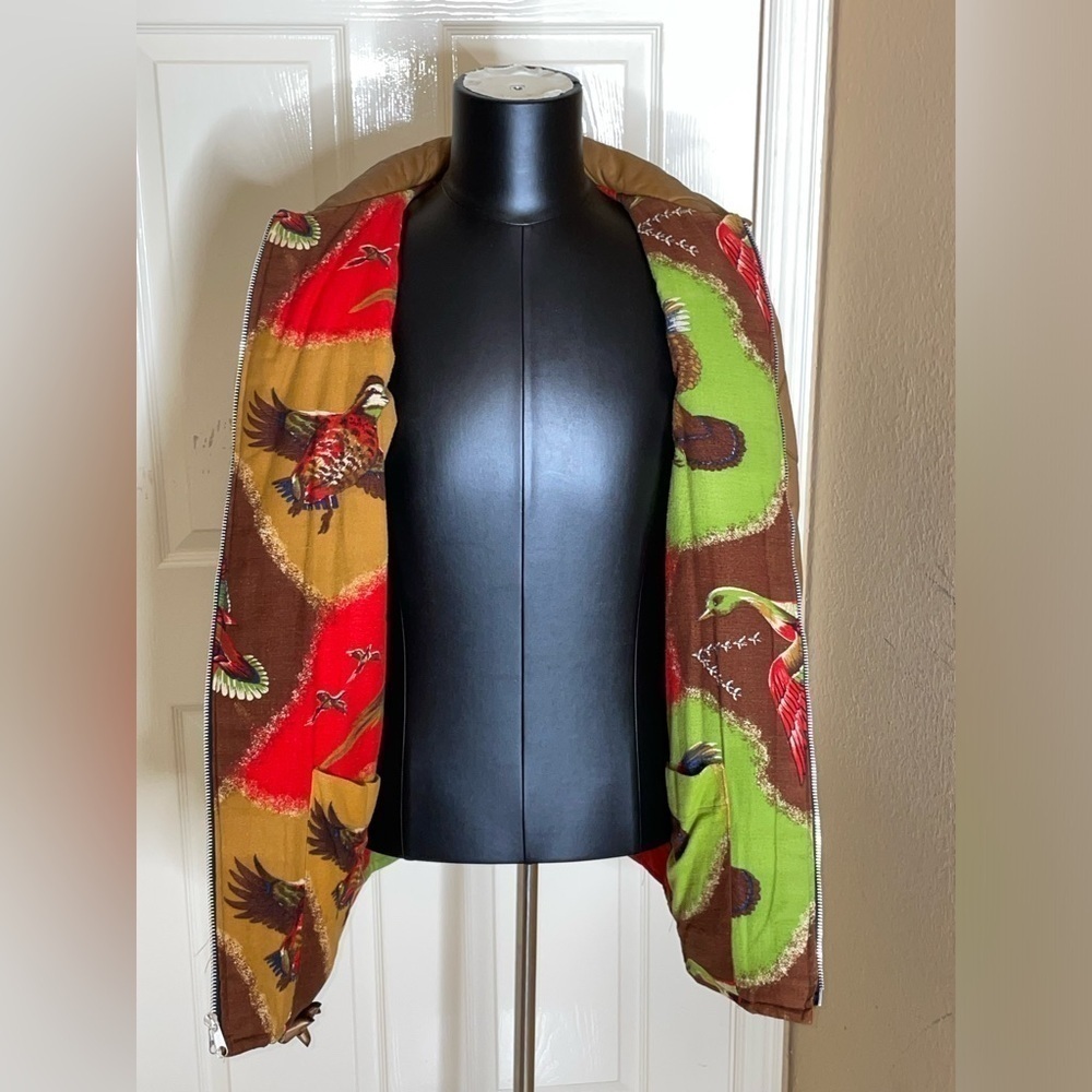 Vtg 50 60's Men's Brown Nylon QUILTED Worker/ Hunting Motif Inside Jacket XL‍‍‍‍